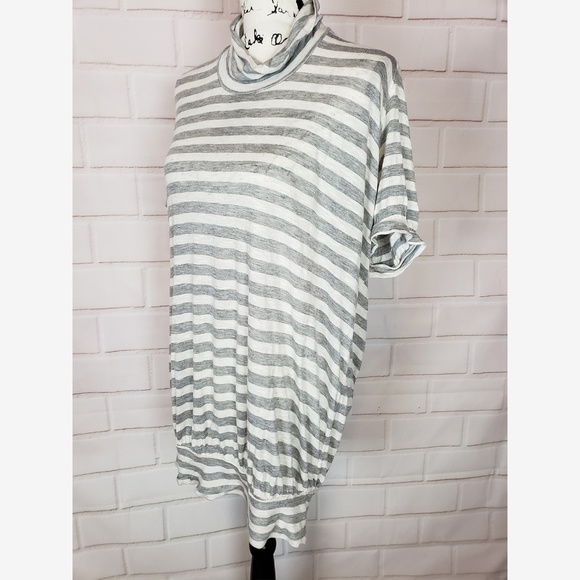 We the Free Gray White Striped Mock Neck Top XS - Picture 3 of 5